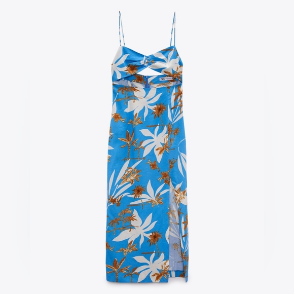 Zara blue floral cut out midi dress size S NWOT - Picture 8 of 10